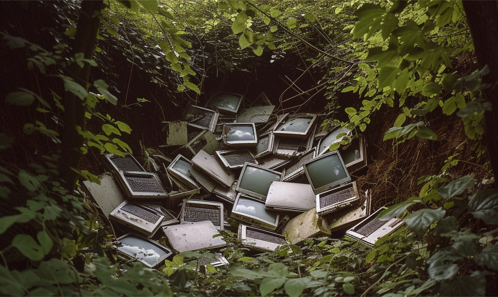 E-waste image showing piles of old tv's in landfill