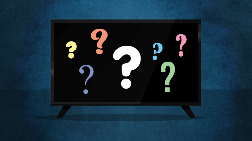 A TV with its screen full of question marks