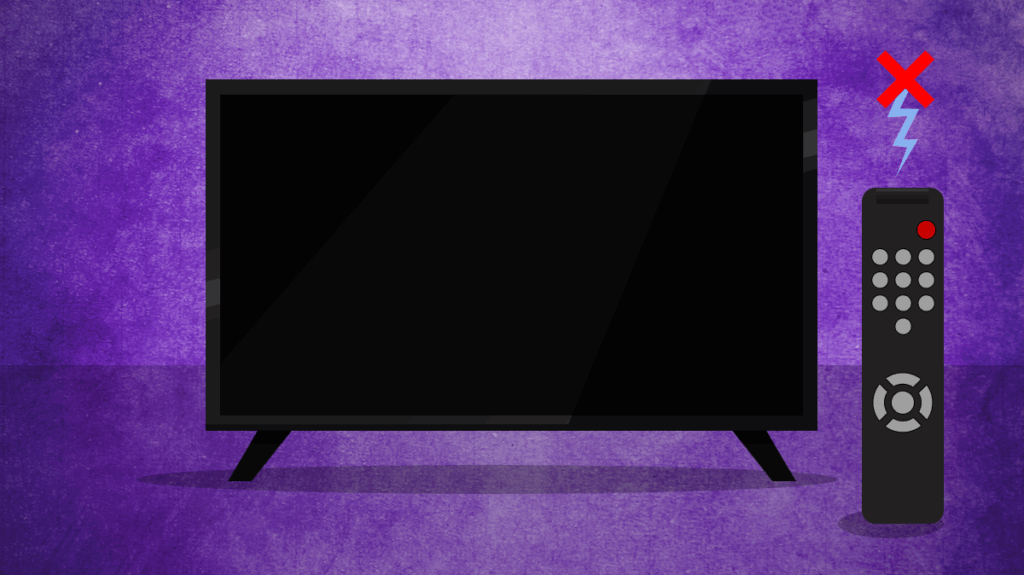 A TV remote next to a TV, the remote is failing to connect to the TV