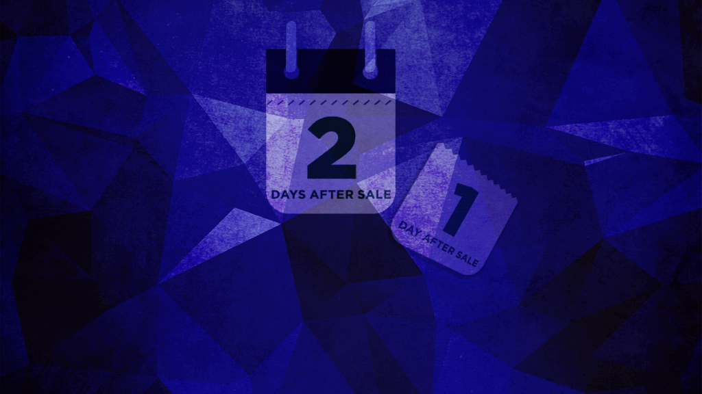 An illustration of a day marker being torn from a wall calendar, each day indicates a day after the purchase date